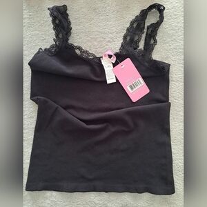 Emma Jordan Black Lace Straps Lightly Ribbed Tank Top Women's Size Large/XL NWT